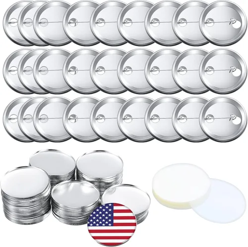 Miniatura 9 de 300 piezas de suministros para fabricación de botones en blanco, partes de insignias redondas, kit de insignias de pin metálico para máquina
