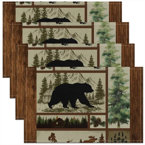 Miniatura 8 de Manteles individuales con diseño de silueta de oso, ciervos salvajes, estampado de patas, a cuadros, para niños, adolescentes y adultos