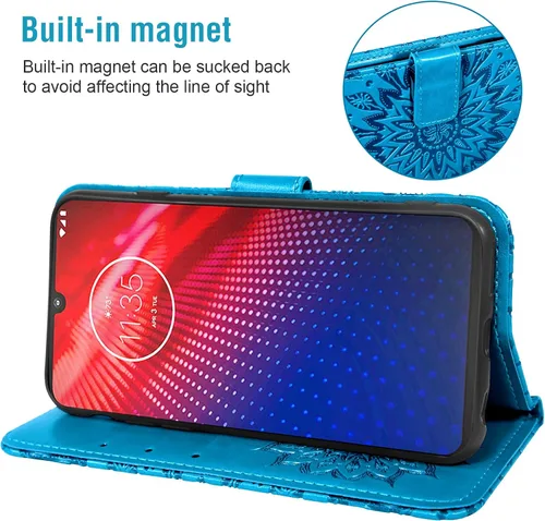 Miniatura 3 de Funda de teléfono para Motorola Moto Z4 Play/Moto Z4 con protector de pantalla de vidrio templado, funda magnética de cuero, soporte para tarjetas