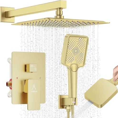 Miniatura 16 de Sistema de Ducha Moderno de Lluvia de Latón Juego de Grifería con Válvula y Desviador Mezclador de Ducha con Ducha de Mano de Alta Presión Regadera