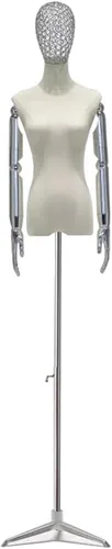 Miniatura 10 de Forma de vestido de maniquí dorado ajustable con trípode, brazos y cabeza desmontables, modelo de visualización de tamaño mediano para ropa, joyas