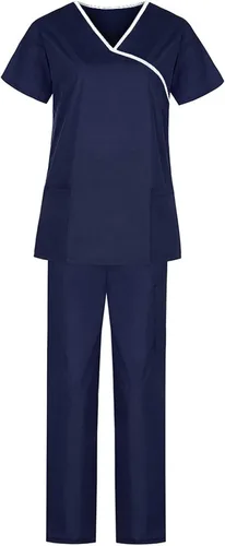 Miniatura 3 de Conjunto de uniforme médico para mujer, elástico en 4 direcciones, bolsillos ligeros, cuello en V, conjunto de uniforme médico con cordón elástico