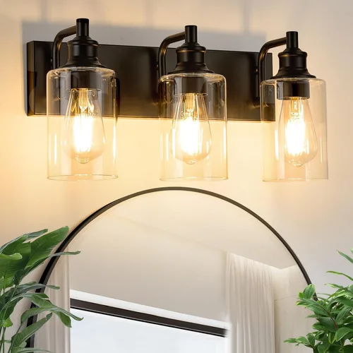 Lámparas de baño de 3 luces, modernas luces de tocador negras para accesorios de iluminación de baño, accesorios de iluminación sobre espejo para