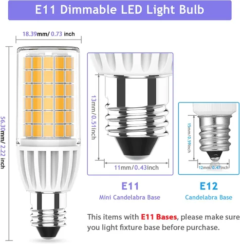 Miniatura 2 de Bombilla LED E11 regulable, AC120V blanco cálido 3000K 5W, reemplazo halógeno de 60 vatios, certificación UL CUL, JDE11 Mini bombilla LED