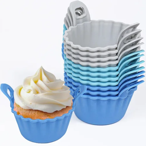 Miniatura 13 de Koluti Juego de 12 Moldes de Silicona Reutilizables para Hornear, Molde Antiadherente para Muffins y Cupcakes con Doble Asa, Sin BPA, Mini Moldes