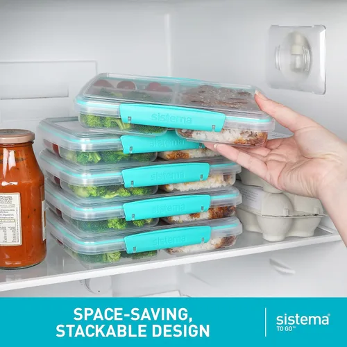 Miniatura 4 de Sistema Recipientes de almacenamiento de alimentos de 5 piezas con 3 compartimentos y tapas para preparación de comidas, aptos para lavavajillas