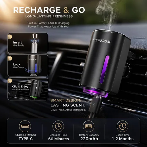 Miniatura 4 de Ambientador de coche – Intensidad inteligente ajustable de 3 velocidades, humidificador recargable difusor de aceite esencial para coche – Viene