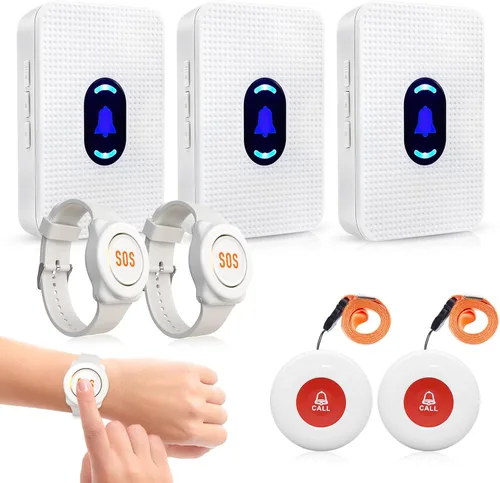 Miniatura 14 de Daytech Botón de llamada del localizador del cuidador para ancianos en el hogar Sistema de alerta de enfermera para pacientes mayores 2 receptor 3