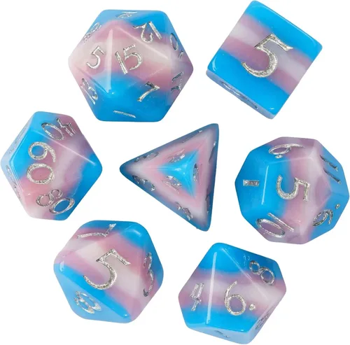 Miniatura 31 de Juego de dados de resina para DND, juego de 7 dados poliédricos negros D&D rellenos con papel de colores brillantes para juegos de rol