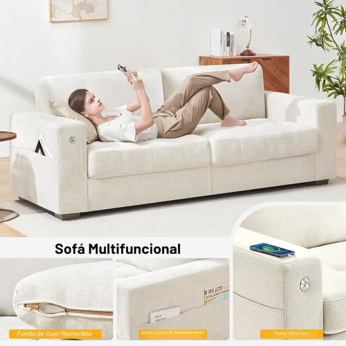 Miniatura 5 de Hanherry - Sofá de 89" para sala de estar, sofá moderno y cómodo con cojín de asiento de firmeza media, funda extraíble, reposabrazos anchos, puerto