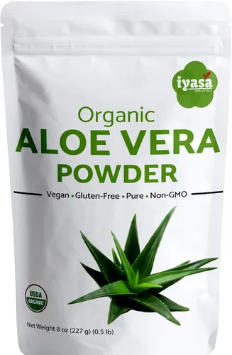 Iyasa Holistics Aloe Vera orgánico en polvo de 8 onzas – Aloe Barbadensis hoja entera – Certificado USDA finamente molido, fórmula fácil de mezclar