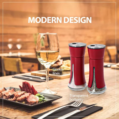 Miniatura 5 de Salero rojo y pimentero de Aelga, salero con agujeros de vertido ajustables, accesorios de cocina rojos, decoración para cocina, restaurantes