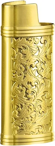 Funda para encendedor de metal, estilo vintage, funda para encendedor Mini J5, aleación de zinc, diseño floral retro con estampado floral Oro