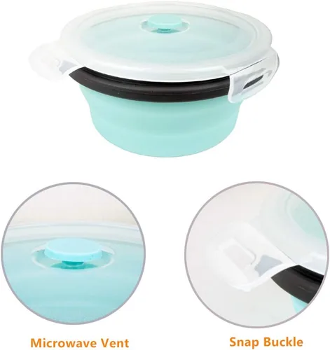 Miniatura 7 de CARTINTS Recipientes plegables de silicona azul para almacenamiento de alimentos, tazones de preparación/almacenamiento con tapas, recipientes