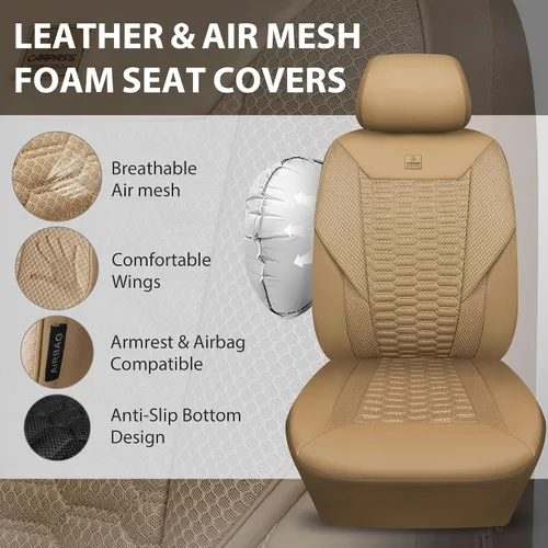 Miniatura 3 de CAR PASS Juego completo de fundas para asientos de coche de malla de espuma 3D de cuero, fundas para asientos de coche de malla transpirable