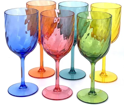 Yalin Juego de 6 vasos apilables irrompibles de plástico acrílico para vino y agua de 12 onzas (multicolor, 15 onzas)