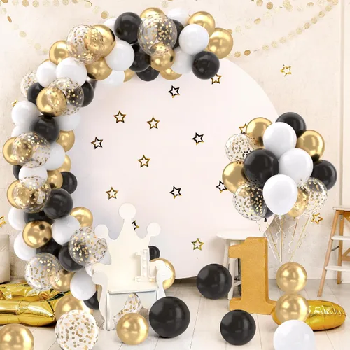 Miniatura 6 de Patimate Juego de globos de confeti negro y dorado, kit de 50 piezas de globos de látex de confeti metálico dorado negro y blanco de 12 pulgadas
