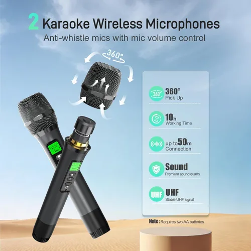 Miniatura 6 de SHIDU Sistema PA portátil de 150 W con 2 micrófonos inalámbricos, amplificador de voz Bluetooth y máquina de karaoke para adultos, soporte
