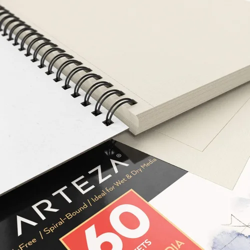 Miniatura 5 de ARTEZA Cuaderno de bocetos de medios mixtos, 9 x 12 pulgadas, paquete de 2, 60 hojas encuadernadas en espiral, papel sin ácidos de 110 libras