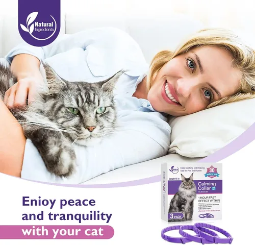 Miniatura 7 de Paquete de 3 collares calmantes eficientes para aliviar la ansiedad, feromonas del estrés, relajantes, cómodos, ajustables para gatos pequeños