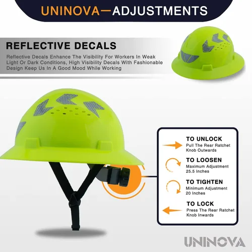 Miniatura 3 de Casco de seguridad de ala completa ventilado, casco de seguridad UNINOVA ANSI Z89.1, aprobado por la OSHA, cascos de construcción para hombres
