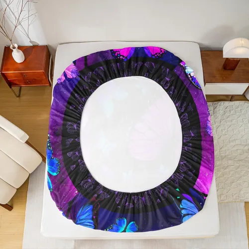 Miniatura 4 de Juego de sábanas de mariposa morada, tamaño Queen, con bolsillo profundo, galaxia mística, juego de ropa de cama de mariposa azul para niños, niñas