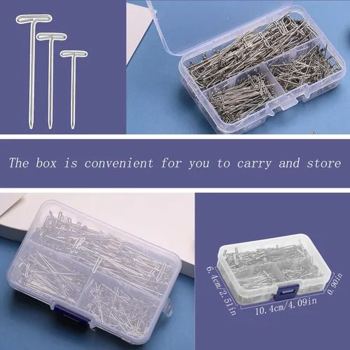 Miniatura 5 de 300 Piezas Alfileres en T, 1 Pulgada, 1.5 Pulgadas, 2 Pulgadas, Tres Tamaños Alfileres de Costura en Forma de T con Caja Transparente para Costura