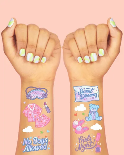 Miniatura 7 de xo, Fetti Tatuajes temporales de fiesta rosa para niñas – 52 estilos Suministros de fiesta de cumpleaños rosa, recuerdos de bolsa de regalos