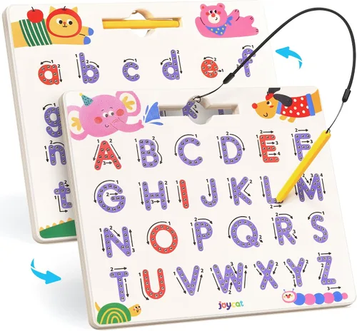 Miniatura 14 de JoyCat Juego de tableros magnéticos de letras y números para trazar, tablero doble cara de alfabeto y números para niños pequeños, práctica de ABC