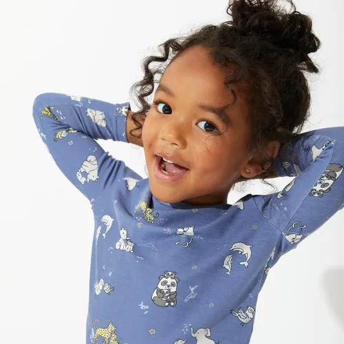 Miniatura 5 de Bellabu Bear Conjunto de pijama de bambú de dos piezas para niños y niñas, pijamas familiares a juego, viscosa de bambú