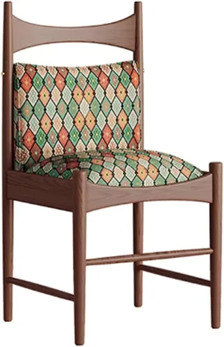 Miniatura 12 de Sillas de comedor tapizadas de madera maciza, juego de sillas de comedor de tela bordada con respaldo curvo, sillas laterales decorativas para sala