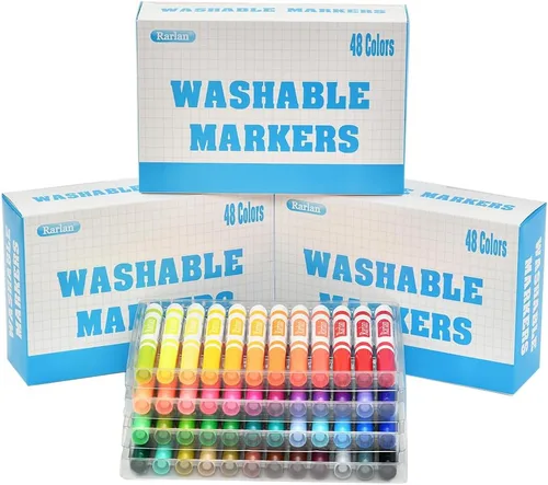 Rarlan Marcadores lavables a granel, marcadores para niños, paquete a granel, 48 colores, 3 cajas, 144 unidades