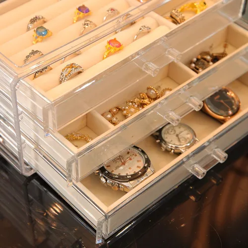 Miniatura 9 de Organizador de joyas Cq Acrylic de terciopelo con 3 cajones