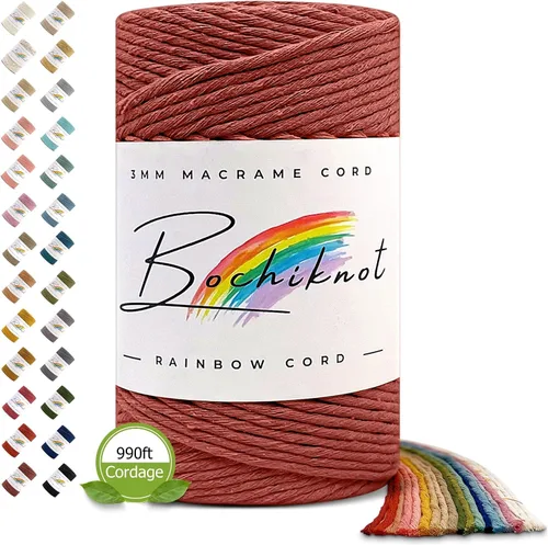 Miniatura 46 de BOCHIKNOT Cordón de macramé de 5 mm - Cordón de macramé de una hebra - Cordón de algodón para macramé y anudado - Suministros de cuerda de macramé