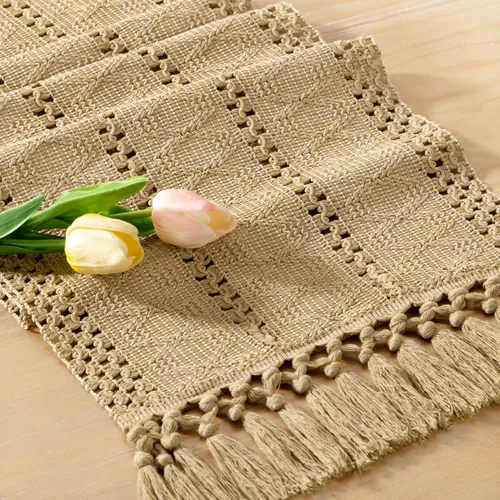 Miniatura 6 de Socomi Camino de mesa bohemio de verano rústico para comedor, cocina, centro de mesa, decoración pequeña de macramé de algodón y lino, camino