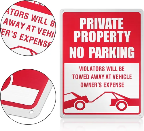 Miniatura 6 de 3 piezas de señal de no estacionar, señal reflectante de propiedad privada de 14 x 10 pulgadas, los infractores serán remolcados, aluminio libre