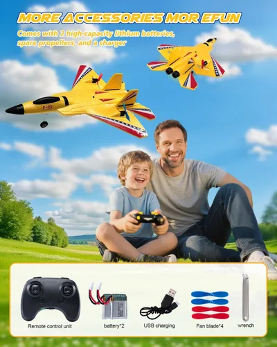 Miniatura 9 de ANTSIR Avión F22 Raptor RC, chorro de control remoto de espuma duradera con giroscopio y luces LED, 2 baterías recargables, 2.4 GHz RC Glider