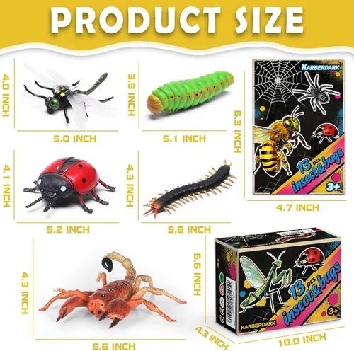 Miniatura 3 de 13 juguetes realistas de insectos con folleto educativo y caja de regalo, insectos falsos para niños, insectos de plástico para Halloween