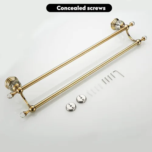 Miniatura 6 de WINCASE Toallero de cristal doble, barra de toalla dorada ajustable de 18 a 30 pulgadas, toallero para baño montado en la pared Toallero doble dorado