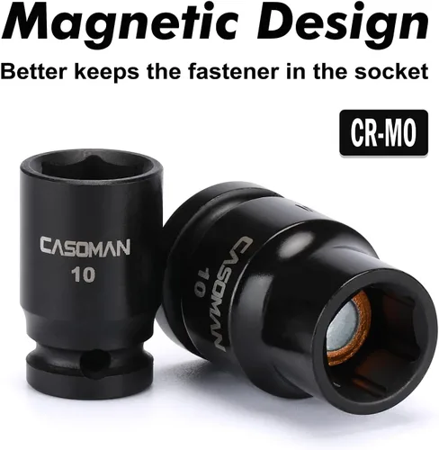 Miniatura 5 de CASOMAN Juego de 10 piezas de enchufe de impacto y enchufe flexible, 1/4" y 3/8" Dr., 6 puntos, 10 mm, métrico, incluye enchufe de impacto