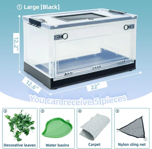 Miniatura 5 de Terrarios de reptiles plegables grandes, tanques de serpiente y recintos para dragones barbudos, iguanas, lagartos, geckos con cresta, vistas Negro
