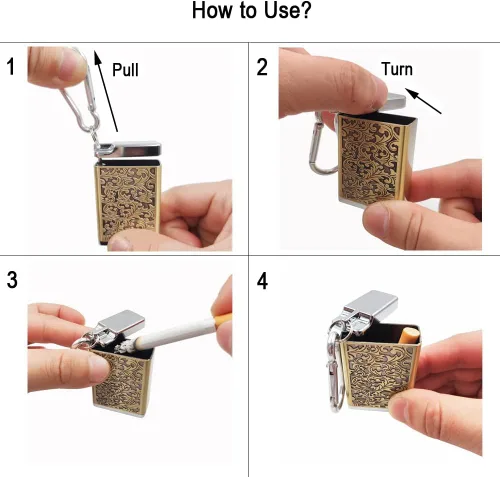 Miniatura 3 de Hourwof Cenicero portátil de metal con tapa, cenicero de bolsillo al aire libre para cigarrillos, lindas bandejas de ceniza de viaje con llavero