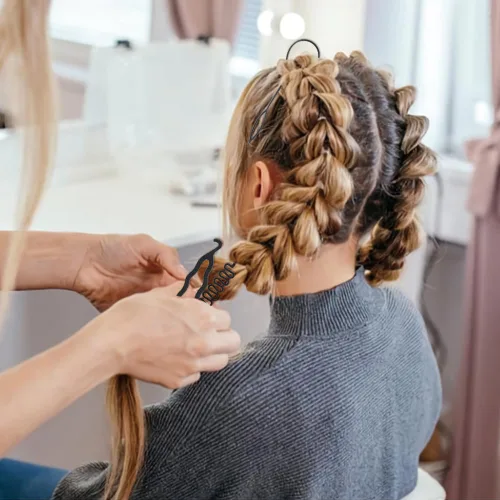 Miniatura 7 de Herramientas de cola de cabello, juego de 4 herramientas de trenzado de ciempiés francés, herramientas de bucle, bricolaje para peinar el cabello