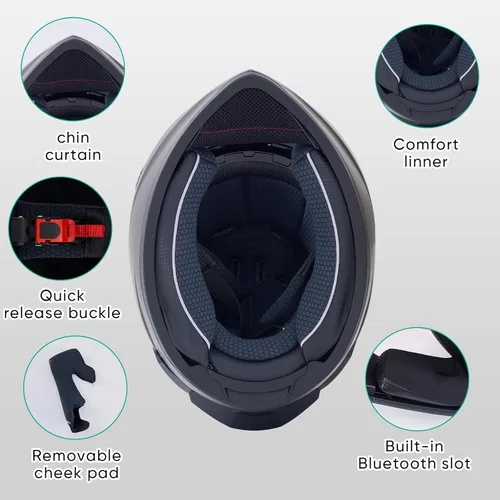 Miniatura 6 de Full Face Motorcycle Helmets for Adults Men and Women with Internal Tinted Visor Negro (Dumb black)