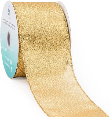 Miniatura 12 de Cinta con alambre metálica dorada champán de 2.5 pulgadas x 10 yardas para decoración del hogar de Navidad, lazo para decoración de árbol, envoltura