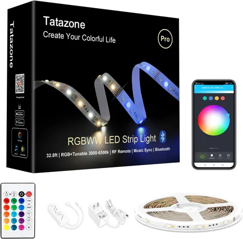 Miniatura 8 de Tatazone Tiras de luces LED RGBWW con Bluetooth, 5 metros de tiras de luz LED ajustables de blanco 3000K a 6500K + RGB, tiras de luces LED