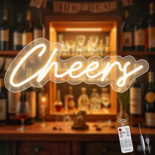 Miniatura 14 de Letrero de neón de Cheers alimentado por USB con interruptor regulable, letrero de luz LED de neón para decoración de fondo de pared, letrero