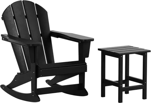 Miniatura 15 de WestinTrends Malibu - Juego de 3 sillas mecedoras Adirondack de polietileno para exteriores y patio con mesa auxiliar (2 plazas), color azul marino