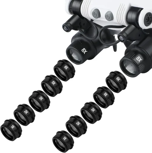 Miniatura 9 de Gafas de aumento para cabeza manos libres, lupa con luz, 1X, 2X, 3X, 5X, 6X, 8X, ideal para joyería, extensiones de pestañas, soldadura, Lupa