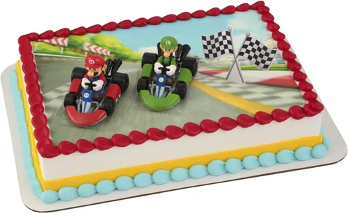 Miniatura 7 de DecoSet® Mario Kart™ Adorno para Pastel, Decoración de Pastel de 3 Piezas con Adornos de Kart de Carreras y Decoración de Bandera a Cuadros, Karts